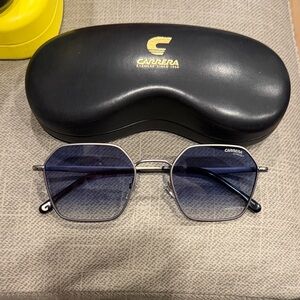 Carrera Hexagonal Sunglasses with Dark Blue Lenses